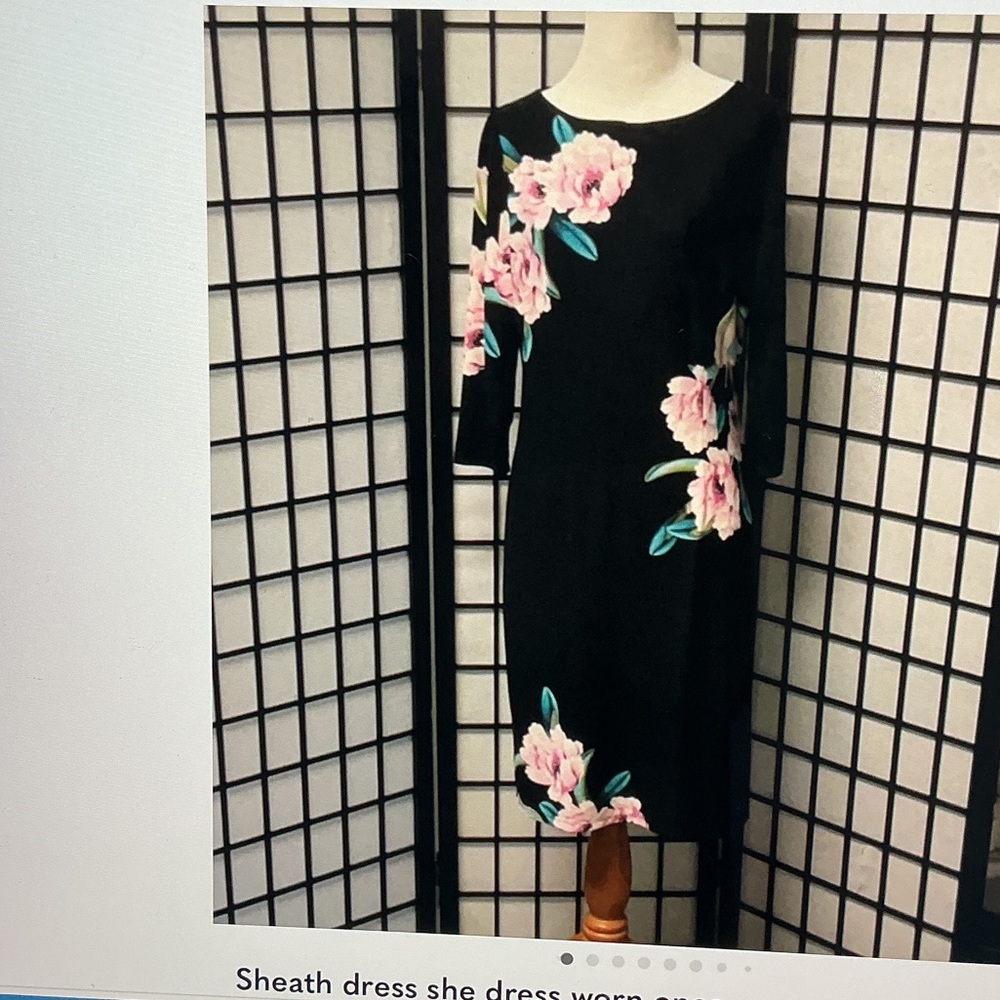 Black Floral Sheath Dress - Pink Floral Print